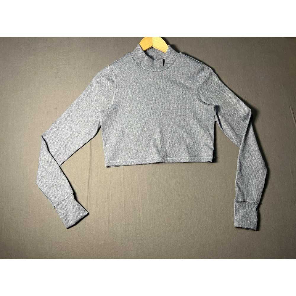 Women's OFFLINE by Aerie Ribbed Long Sleeve Crop Top Grey Sz Medium